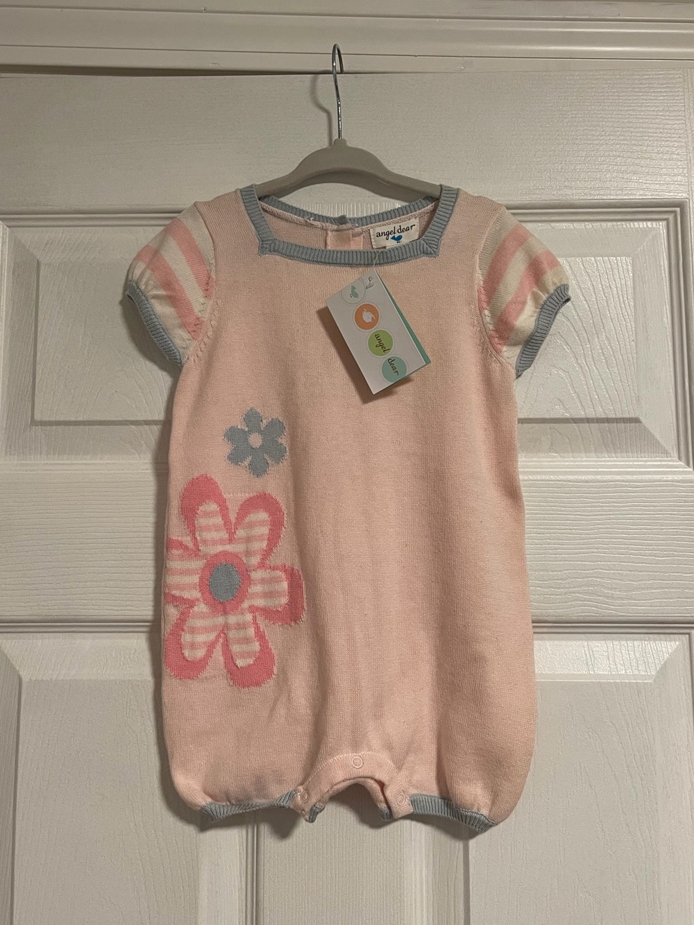 NWT Angel Dear Pink Knit Baby Romper with Flowers 9-12M